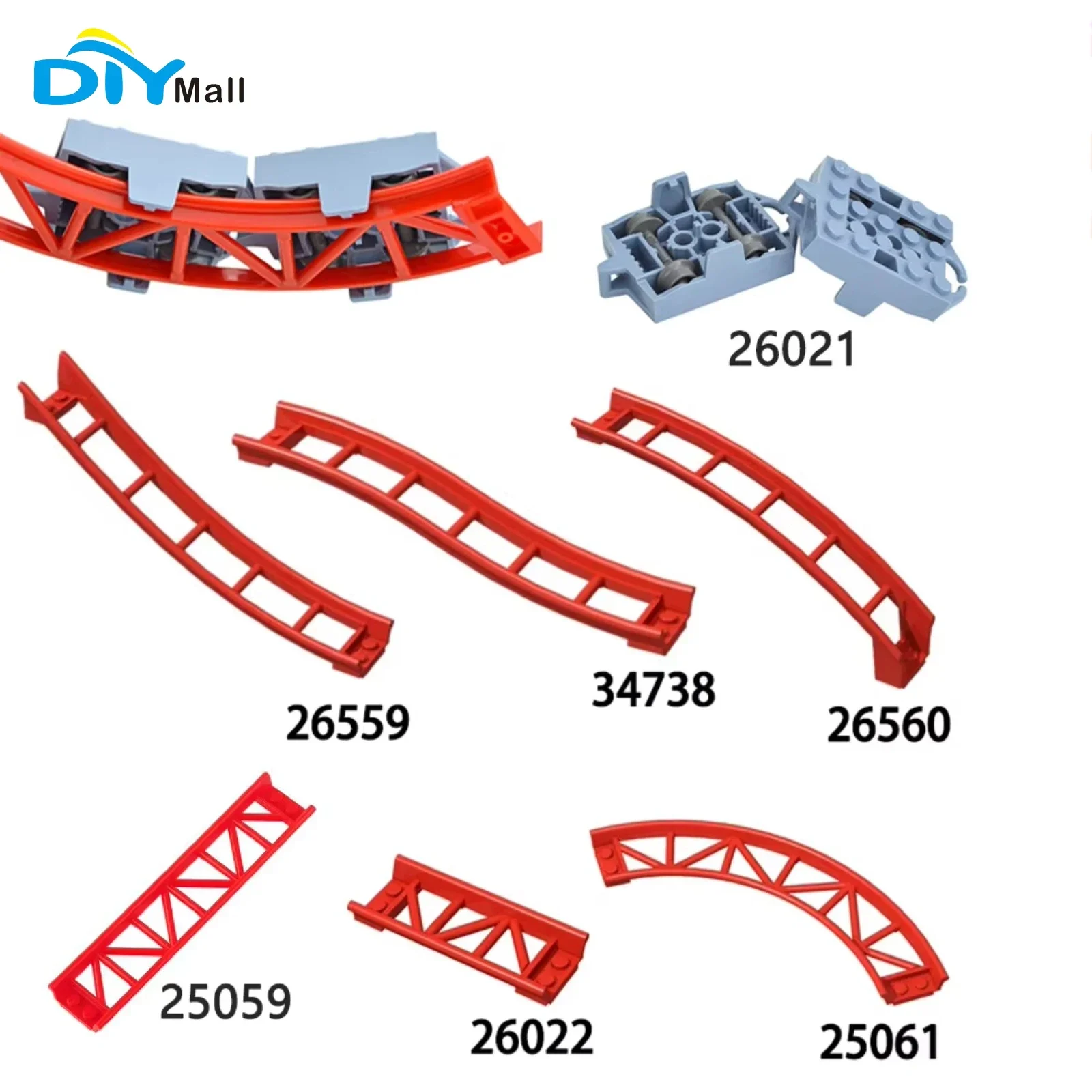 Pista de rolo montanha-russa ferroviário arco inclinação eixo bordas em linha reta curvado pista blocos brinquedos compatíveis 25061 26559 26560 25059 34738 26022