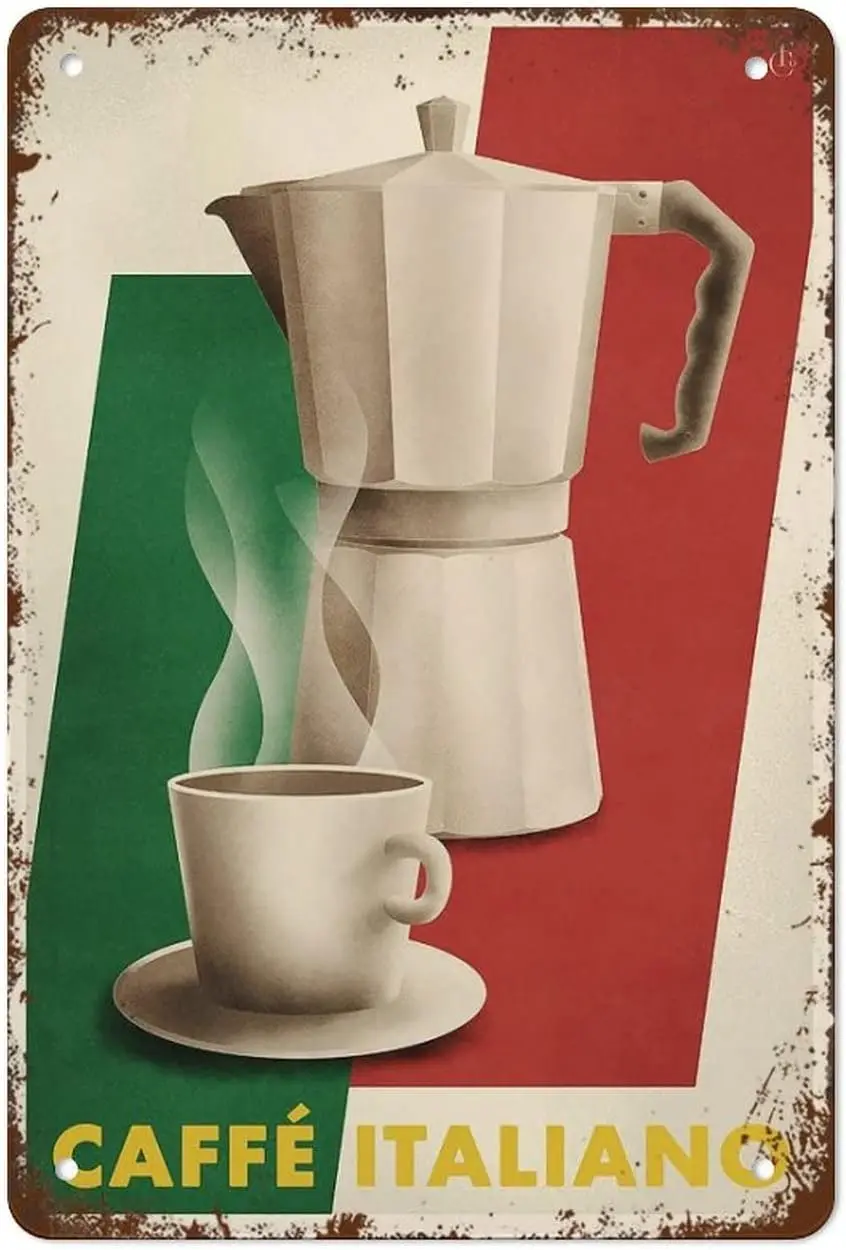 tuya Italian Coffee Poster Vintage Style Coffee Print Retro Coffee Advert Moka Pot Wall Art Espresso Best Vintage Fun Home Decor