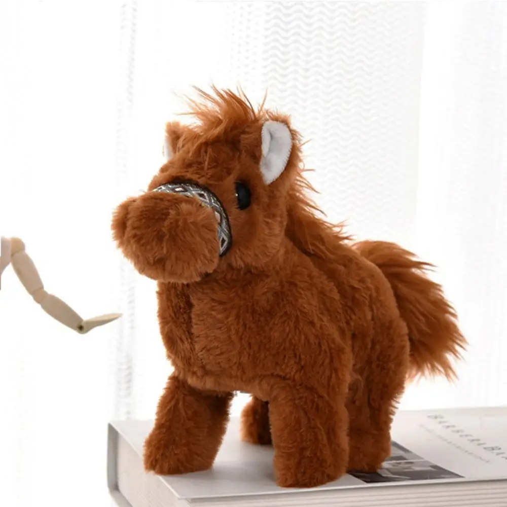 Caballo que camina simulado muñeco de peluche camina y hace sonidos en movimiento de la cola caballo eléctrico juguete de peluche eléctrico interactivo