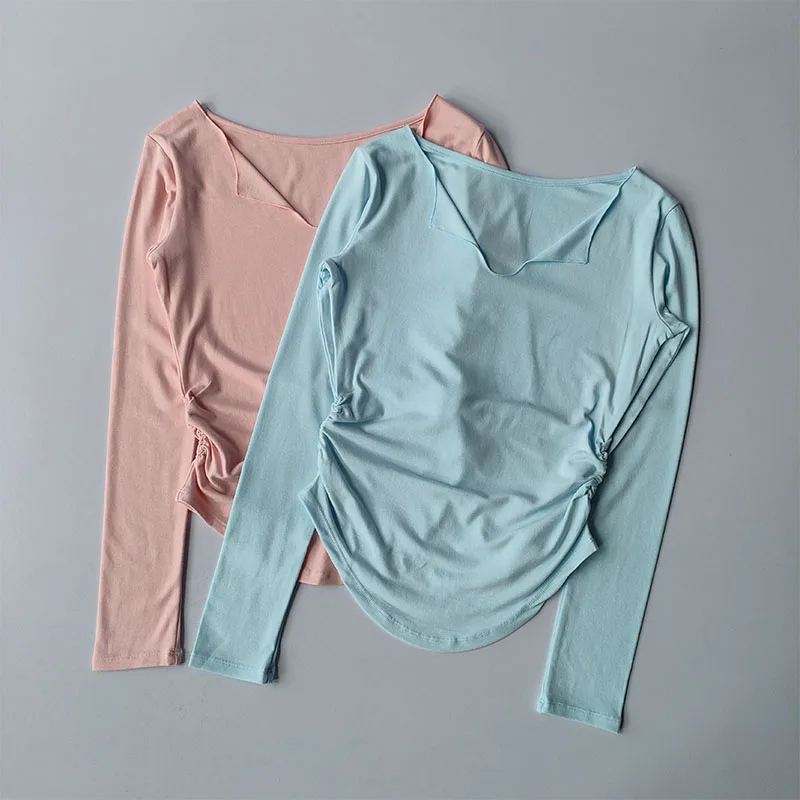 Sport-Top für Damen, Herbst, schmale Passform, kleiner V-Ausschnitt, schnelltrocknend, Yoga-Kleidung, Lauf-, Fitness-, Pilates-Langarmshirt, Oberbekleidung, T-Shirts – Detail 15