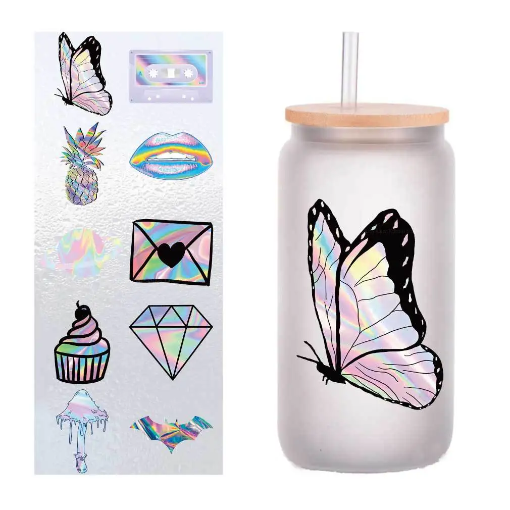 

10 four-inch cartoon holographic laser collection UV transfer stickers Crystal label glass stickers customized