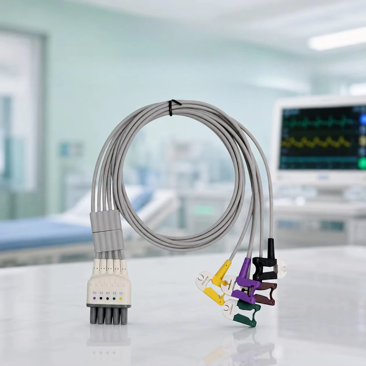 5-Lead Chest Leadwire Clip Type 0.6m Medical Grade for Patient