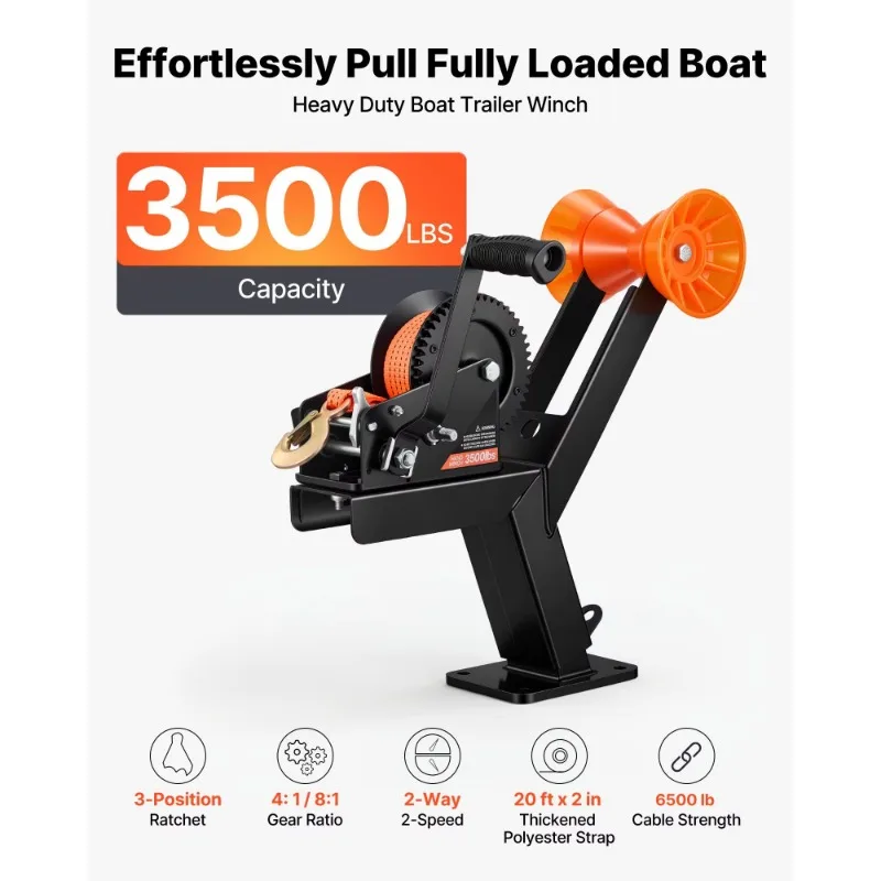 Marine Trailer Winch Bracket Roller, Orange Polyester Belt