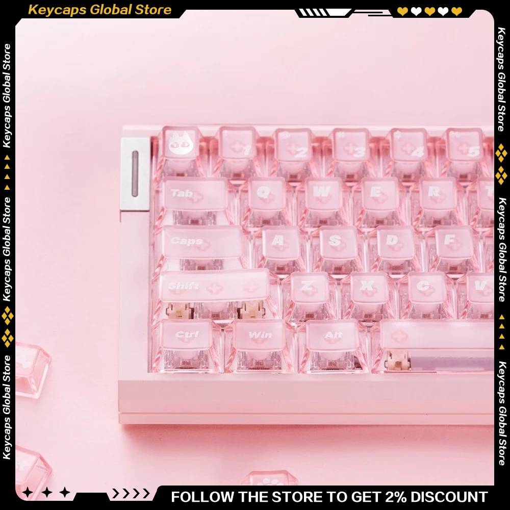 ATK Holiday PC Keycaps Set Pc Material CHERRY Height Matte Pink/red/white Transparent 94-key Keycap for Girls ATK Keyboard
