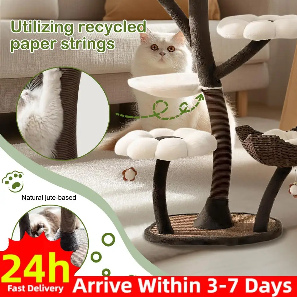 59In Luxury Flower Cat Tree with Scratching Posts Lovely Cat Jumping Platform Dtachable Multi Level Pets Furniture for Pet Gift