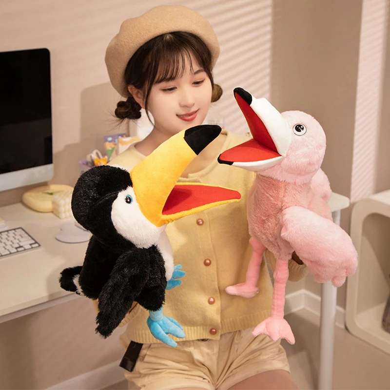 Nuovo 35 centimetri 6 Modello Tucano Burattino Fatto A Mano Peluche Pappagallo Calvo Aquila Pavone Gufo Flamingo Divertimento Per Bambini Peluche Regali
