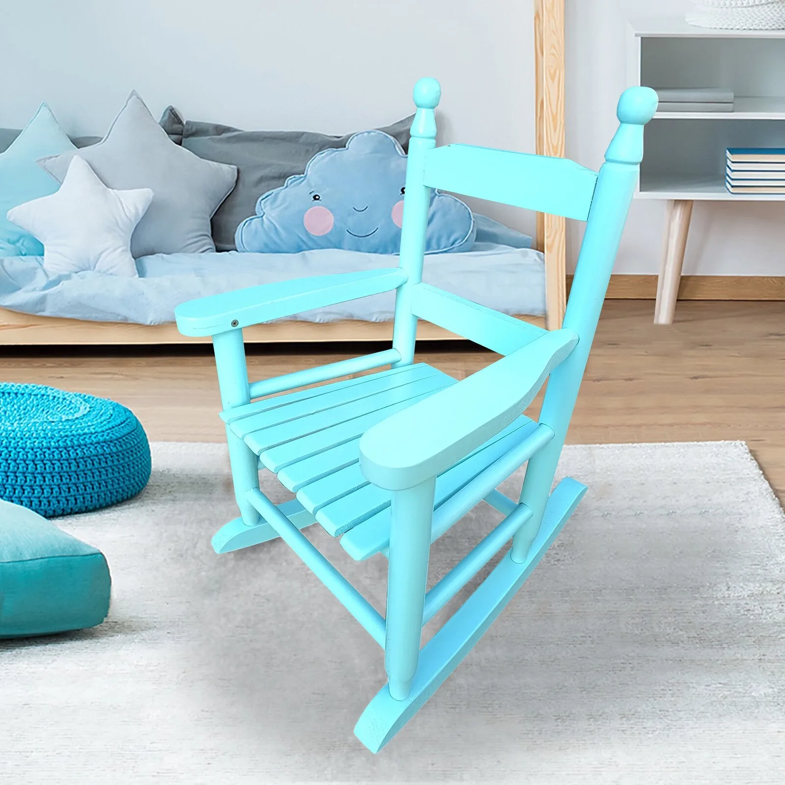 Chaise à bascule pour enfants, siège durable, bleu clair, intérieur et extérieur, États-Unis