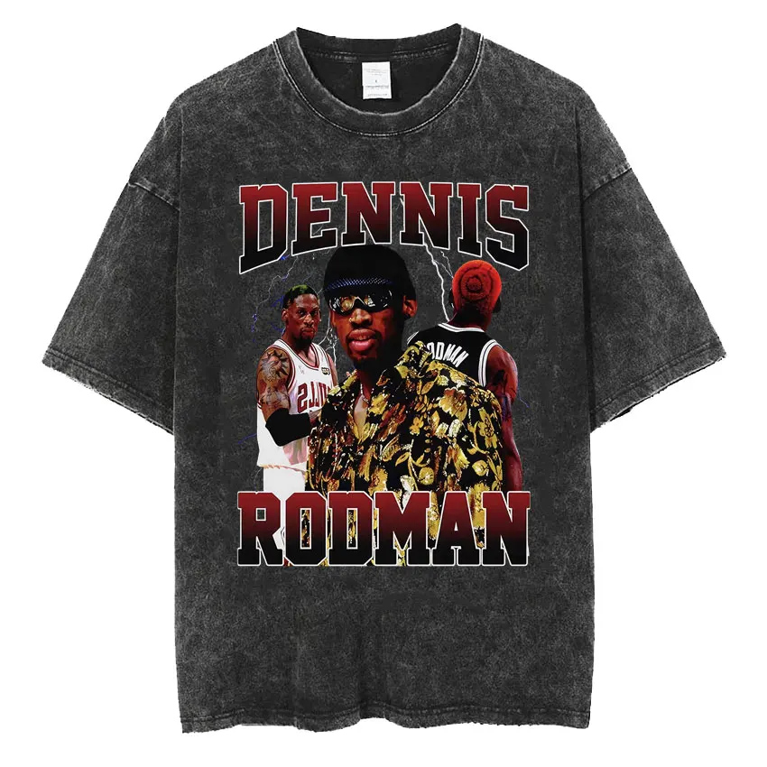 Dennis Rodman Classic Graphic T Shirt Men\'s Rare Black Homage Vintage Rap Hip Hop Style T-shirt Fashion Washed Tshirt Streetwear