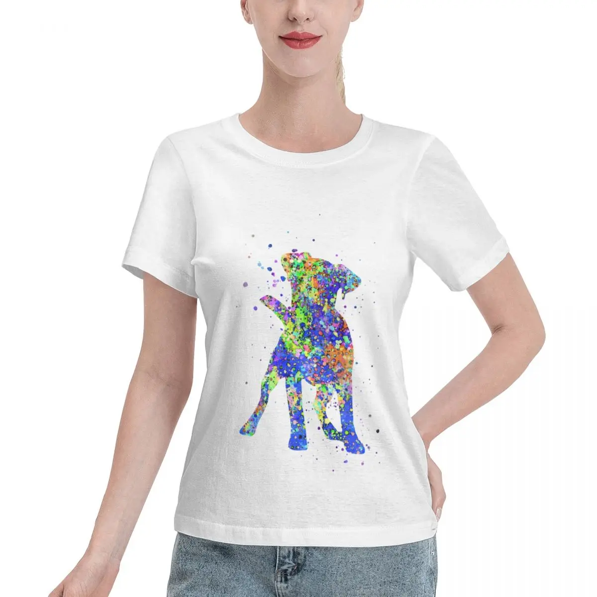 Free Matching Jack Russell Watercolor Jack Russell Jack Russell Art Women's T-shirt Aesthetic Plain Cotton Top