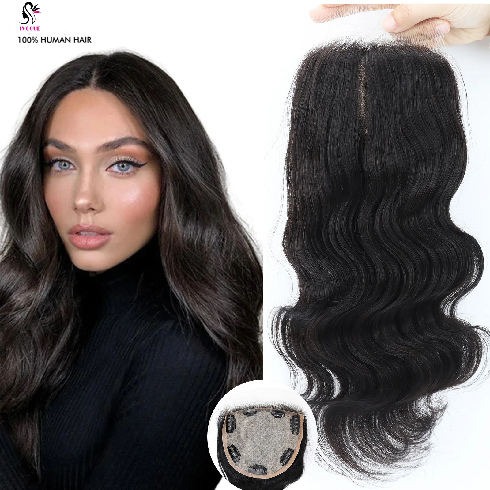 

Накладка для волос из натуральных человеческих волос 12x13 см для женщин, на шелковой основе, черная # Накладка для волос из натуральных человеческих волос 1b Real Virgin Human Hair, мягкая, с эффектом Body Wave, на клипсах.