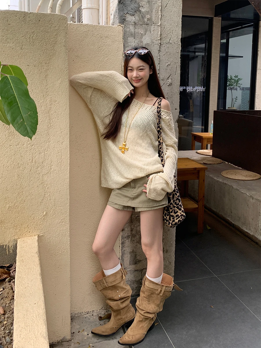 Zomer nieuwe losse gebreide zonbescherming top uitgehold oulder ontwerp dames bovenkleding airconditioning irt rood Celebri...