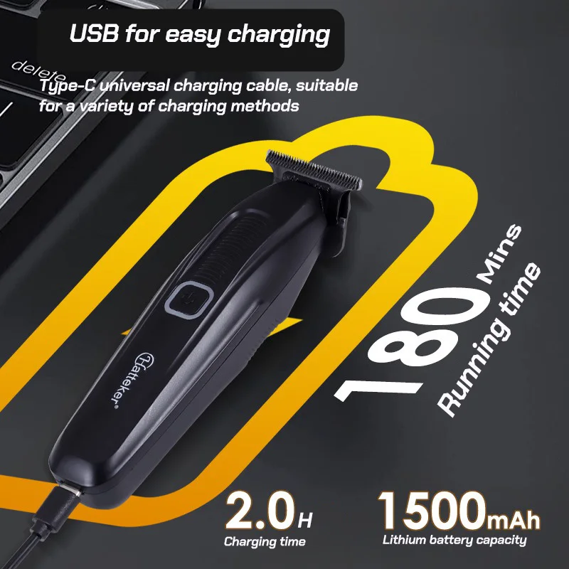 HT6135 Parrucchiere professionale Home 0 Gap Tagliacapelli elettrico calvo DLC Tagliacapelli con incisione con lama in acciaio inossidabile