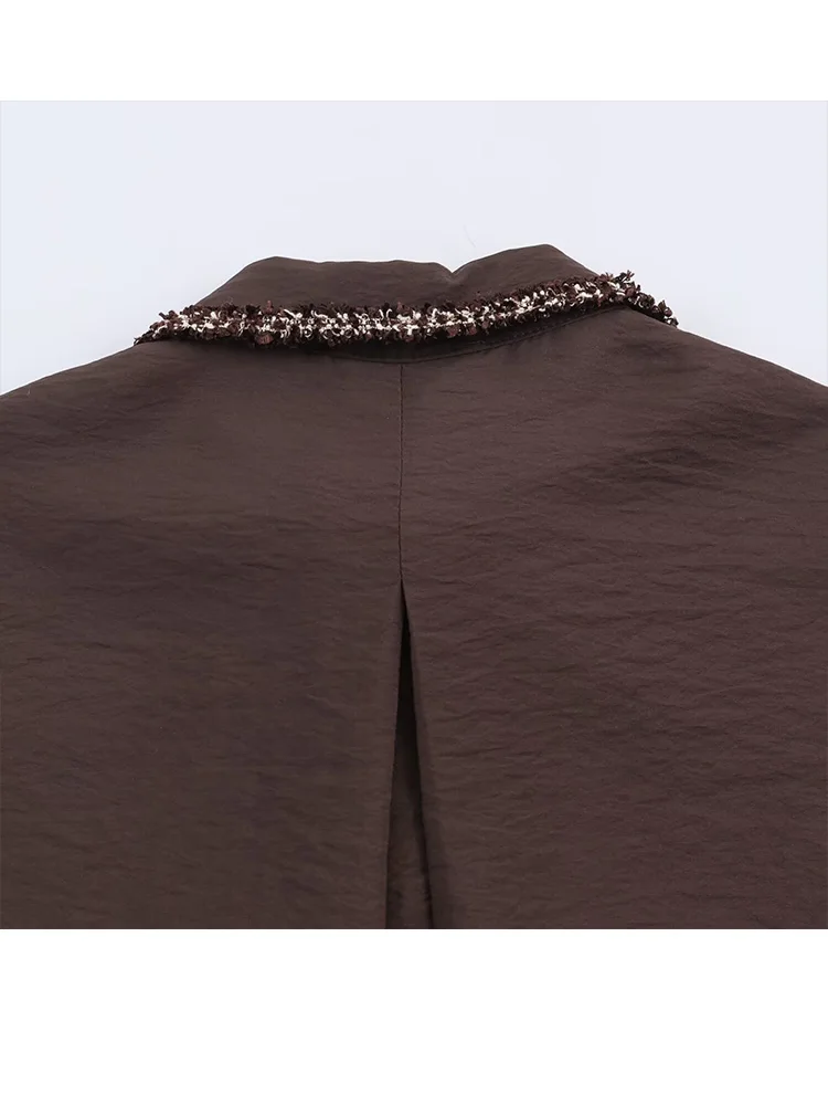 

HH женская осенняя модная однобортная текстурированная рубашка с длинными рукавами и отделкой лацканами, женская свободная однотонная блузка на пуговицах для отдыха