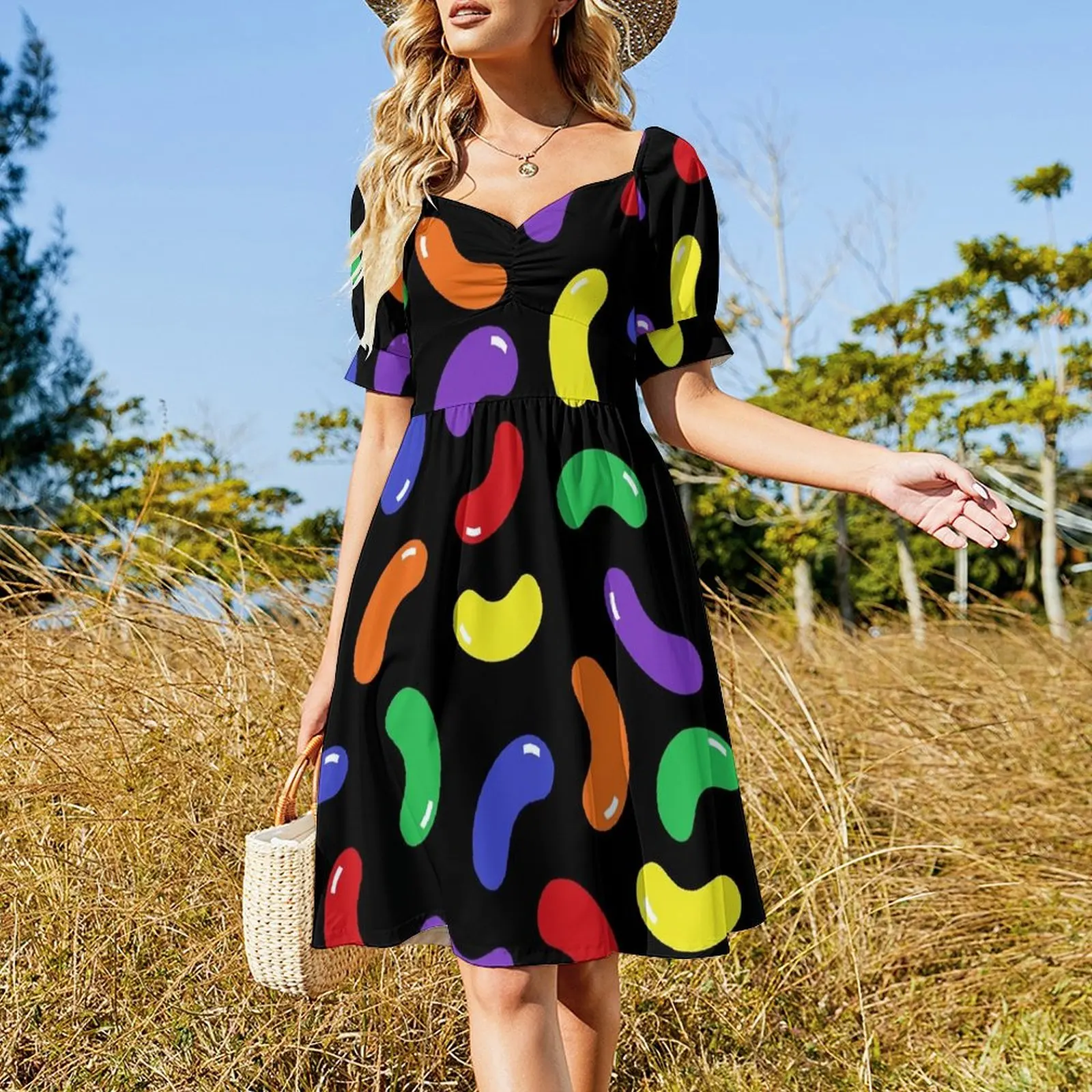 Jelly Bean Pattern Short Sleeved Dress Women's dress Women long dress Women dresses summer