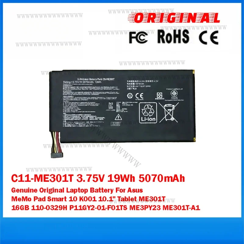 Оригинальный аккумулятор для ноутбука UU C11-ME301T, 3,75 В, 19 Втч, 5070 мАч, для планшета Asus MeMo Pad Smart 10 K001
