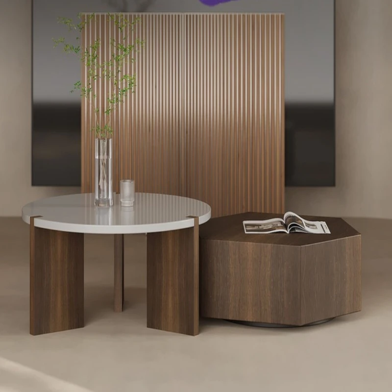 Modern coffee table combination round minimalist imported smoked wood leather coffee table living room