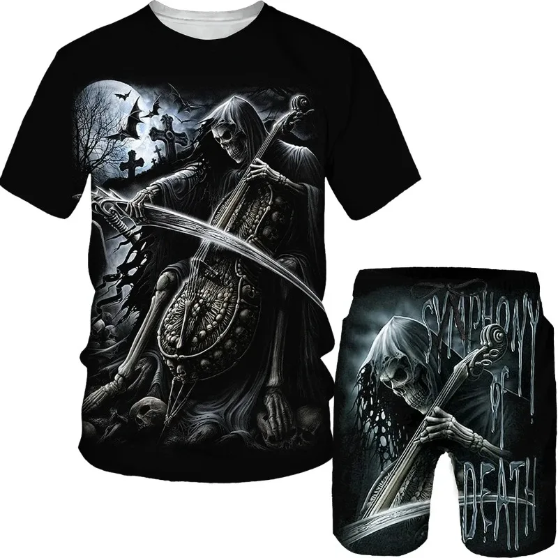 2025 Horror T-shirt Short Sleeve Shorts Extra Large Casual High Quality 3D Printed Summer Men's T-shirt Sports Set Two Piece Set