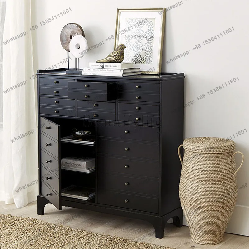 

French retro solid wood porch cabinet modern simple living room storage locker