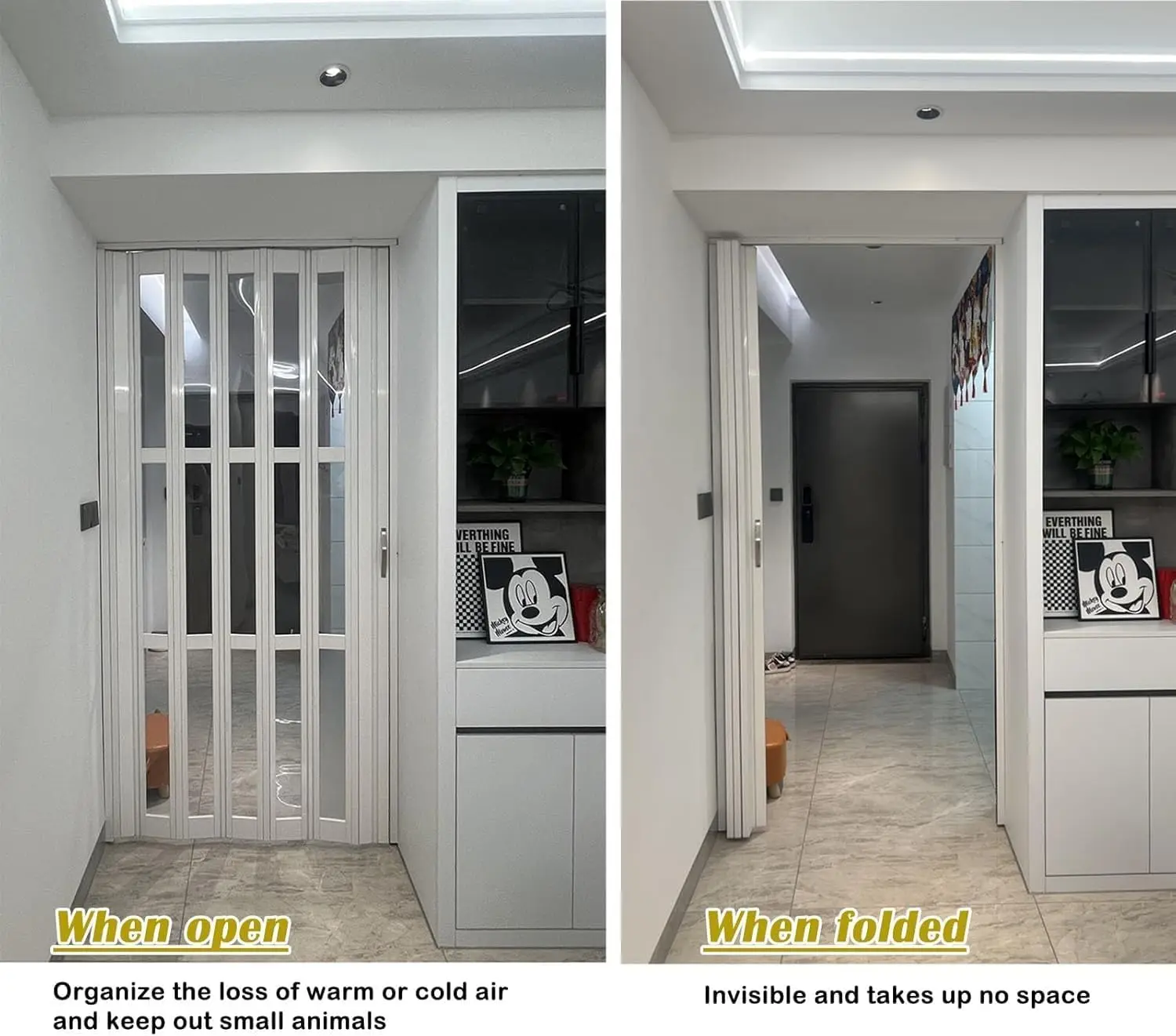 Interior Kitchen Closet Folding Doors 24 30 32 36 38 42 In, Aluminum Frame & Clear Acrylic Concertina Door, Sliding Door