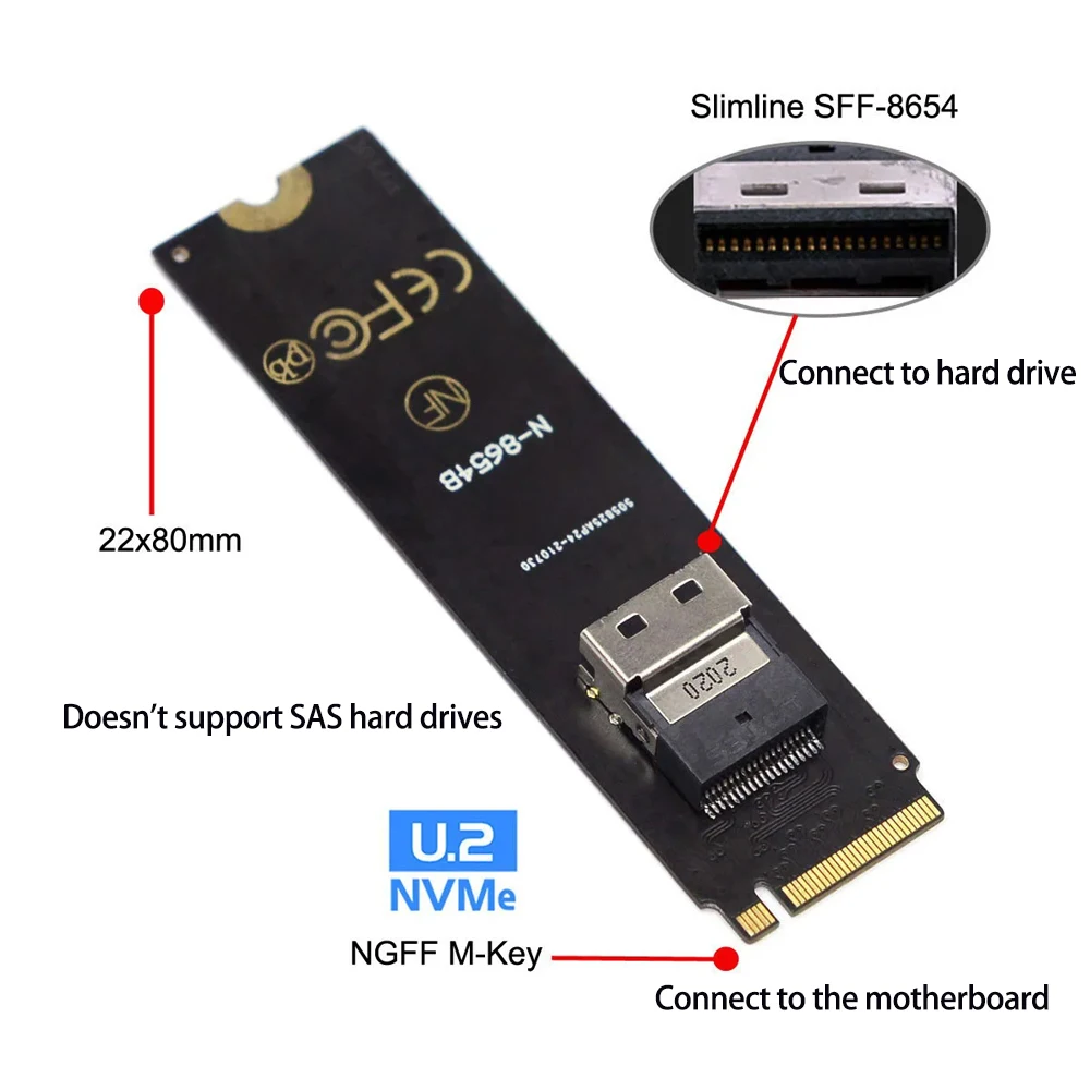 Built-in Slimline SAS SFF-8654 To 8643 8087 SATA 8639 Cable SFF 8654 To U2 SSD/NGFF/NVMe/PCIe Adapter Card,Conversion Cable