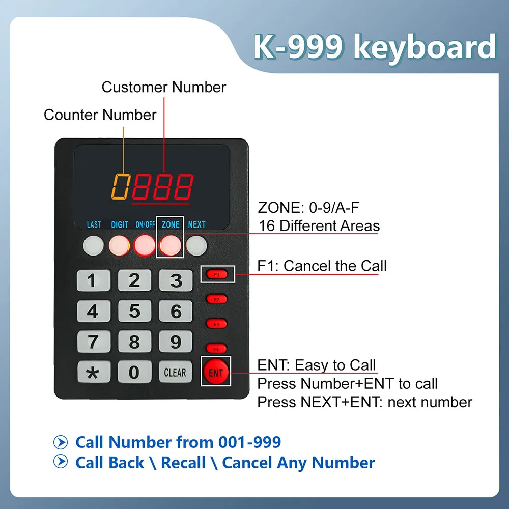 Display Number Counter System Wireless Calling System 3 Digit 1 Keypad Transmitter 1 Display Screen for Bank Service Center