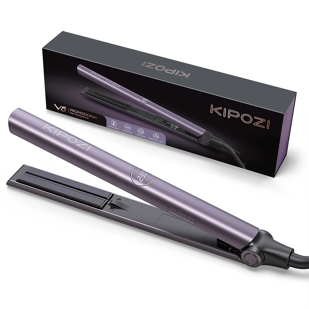 KIPOZI Professioal Hair Straightener 2 in 1 Flat Iron Curling Iron Titanium Instant Heating Flat Iron with Digital LCD Display