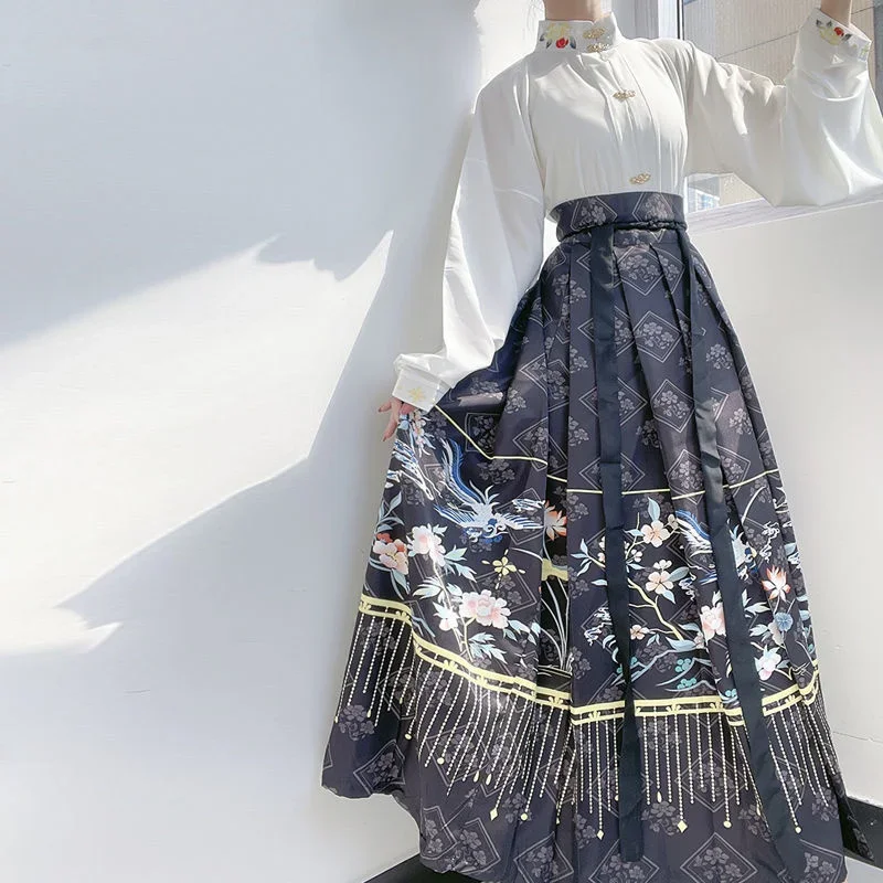 Hanfu Horse-face Skirt Women Chinese Traditional Vintage Hanfu Pleats Skirt Multiple Color Sets  2023 Work Streetwear Pleated