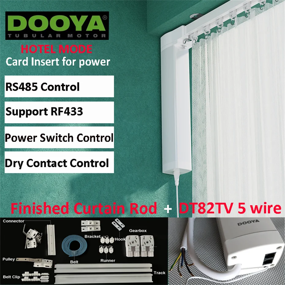 customized-electric-curtain-track-rails-cornice-dooya-dt82tv-5-wire-motorrf433-control-rs485-power-switch-control-hotel-mode