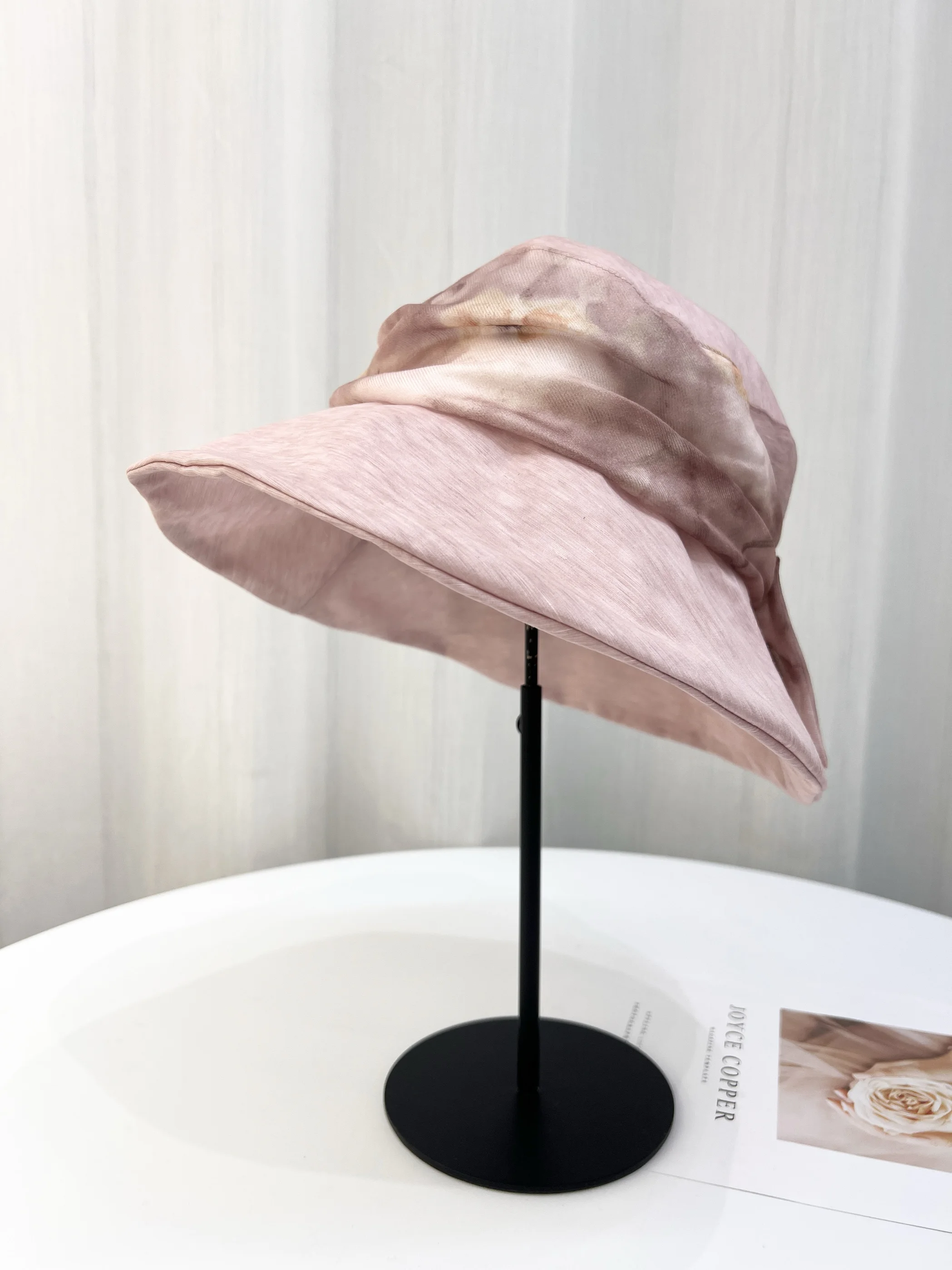 2025年春夏-レディース-通気性-軽量-折りたたみ式-フィッシャーマンハット-日焼け対策-エレガントスタイル-大きなつば-トラベルキャップ