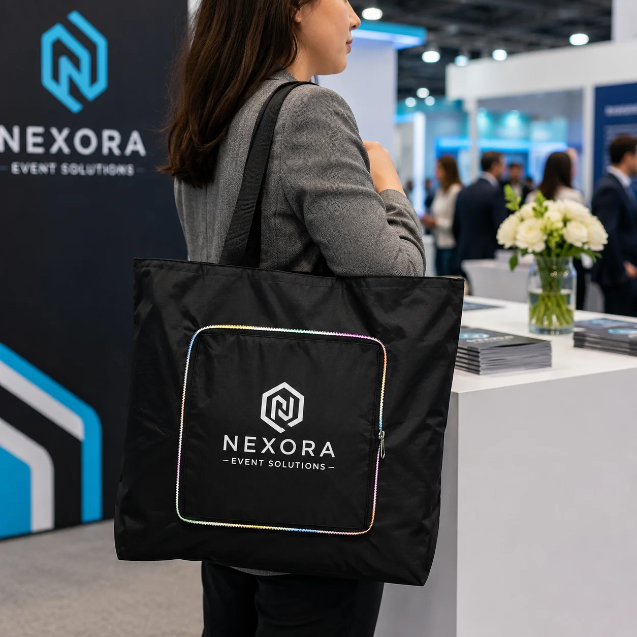 Custom Brand Logo Tote Bag PVC Foldable Lightweight Carry Bag For Advertise Promotion Trade Fairs Handbag Eco-friendly Daily Use