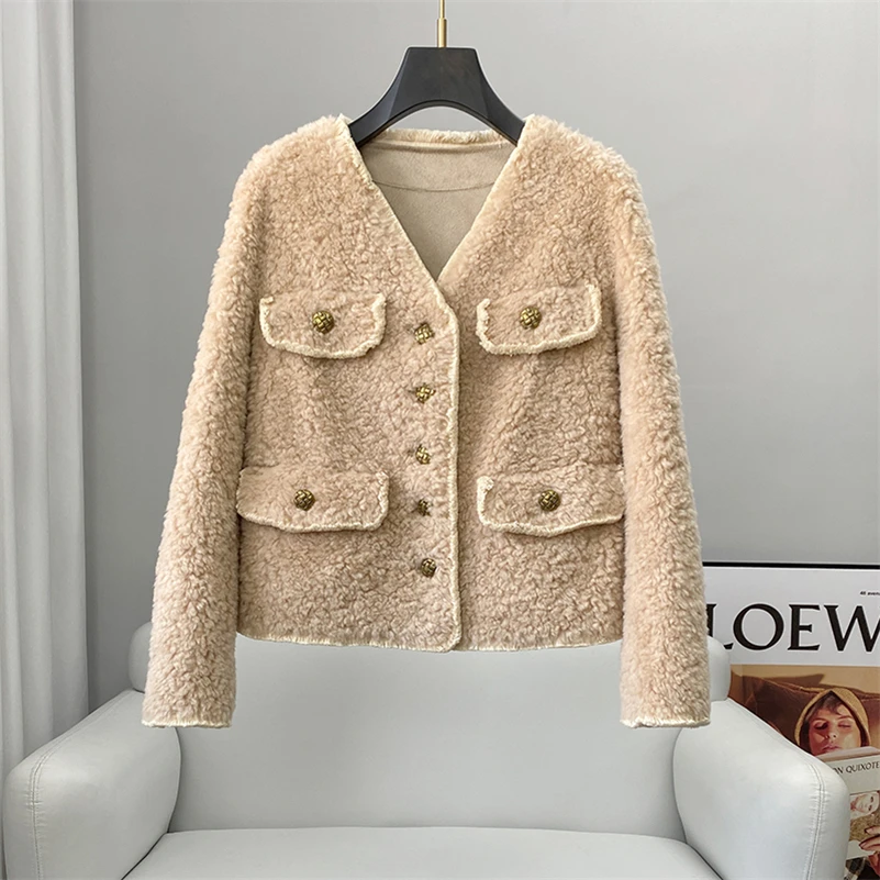 Aorice Women Winter New Wool Fur Coat Jacket Female Girl Luxury Sheep Shearing Coats  Over Size Parka Trench CT292