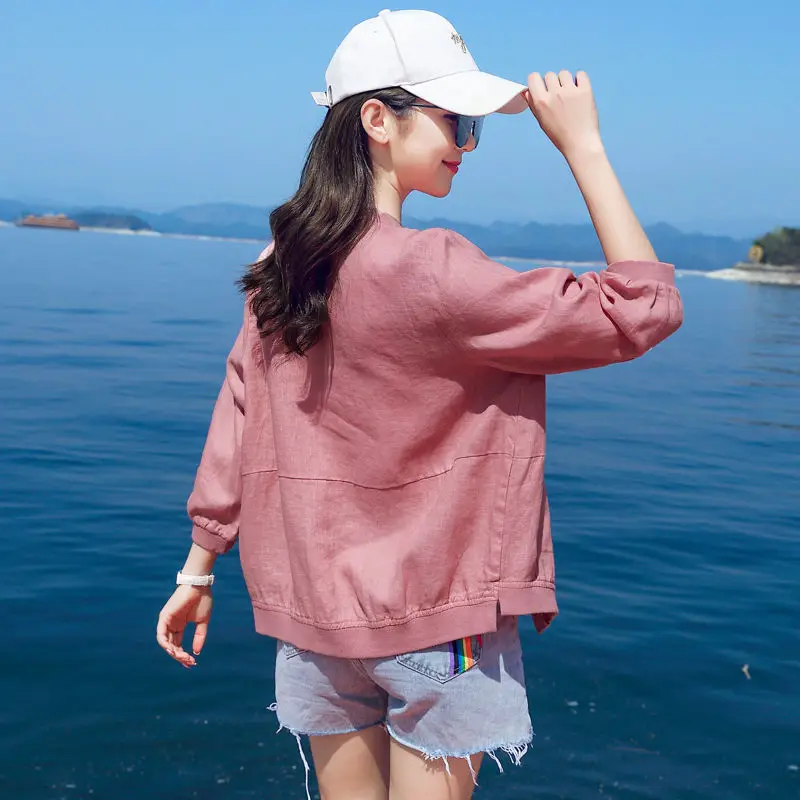 Cotton Linen Thin Women\'s Jacket Short Linen Loose Breathable Jacket Woman 2023 Summer New Fashion and Leisure Coat Top