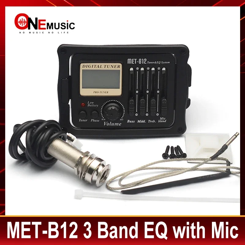 MET-B12 3 Band Acoustic Guitar Pickup with Micro Board Tuner EQ System Wooden Guitar Equalizer