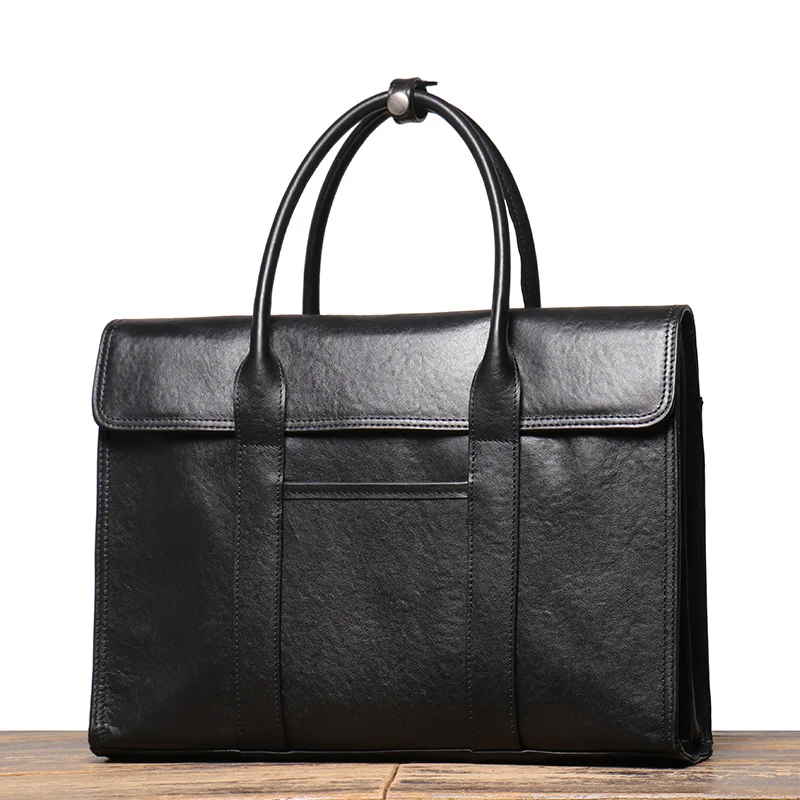 

Top Layer Cowhide Men's Handbag Casual Business Leather Briefcase A4 Documents Bag 14 Inch Laptop