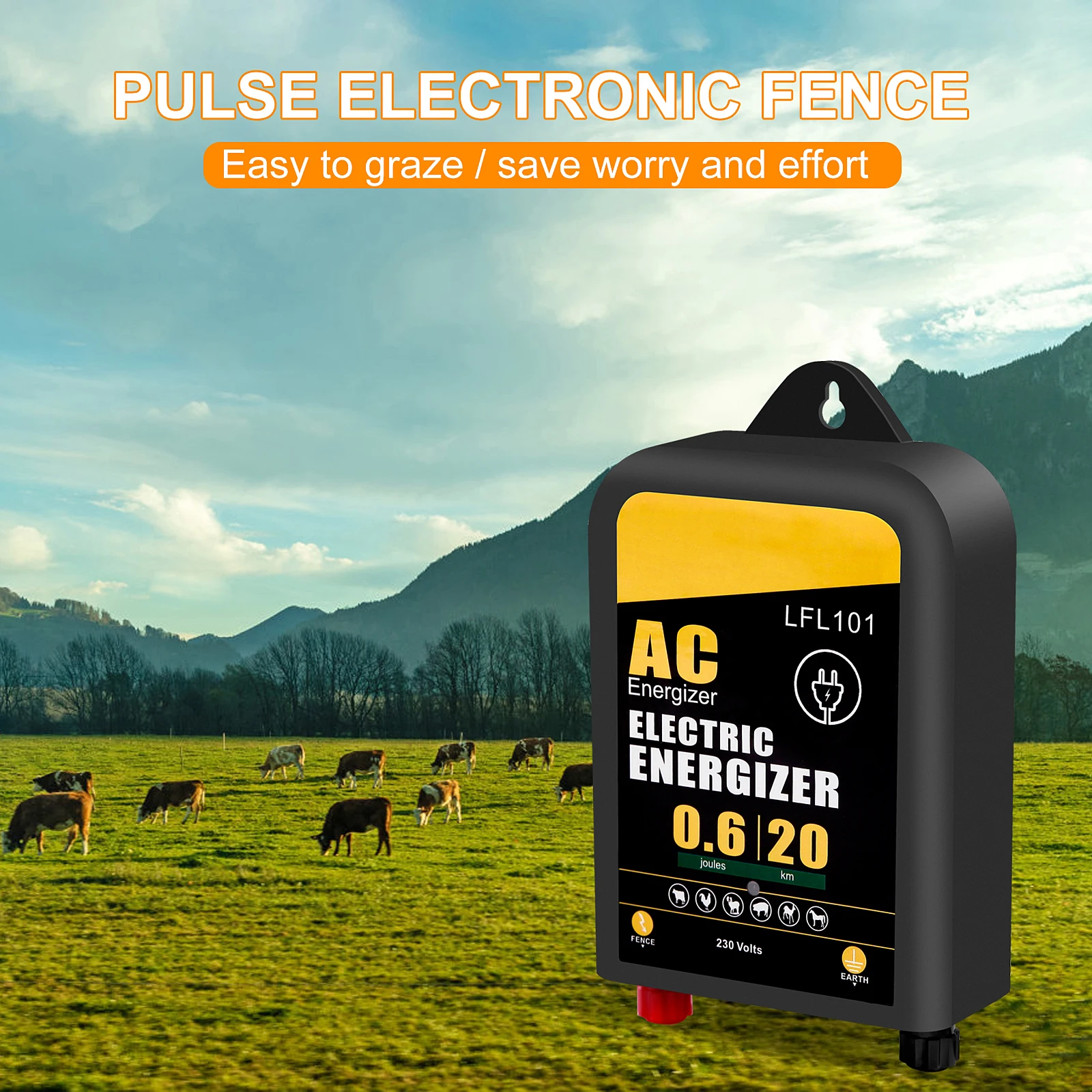 20Km รั้วไฟฟ้า Energizer ปศุสัตว์แรงดันไฟฟ้าสูง Pulse Controller กันน้ำฟาร์มสัตว์ปีกสัตว์รั้วไฟฟ้า