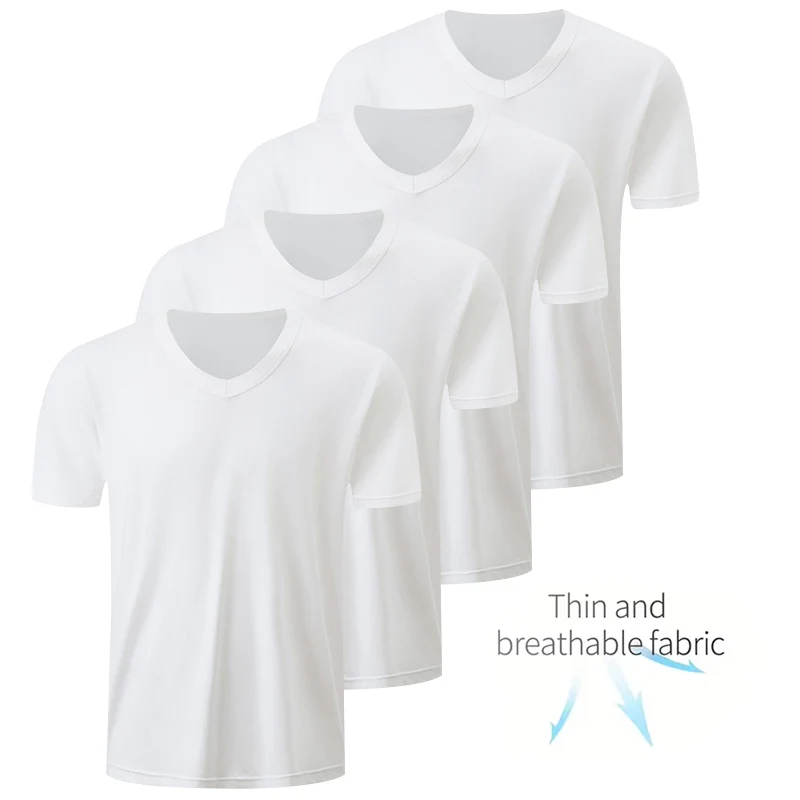 

3/1 шт. летняя и осенняя мужская новая базовая классическая черно-белая футболка с короткими рукавами, удобный и повседневный маленький топ с v-образным вырезом