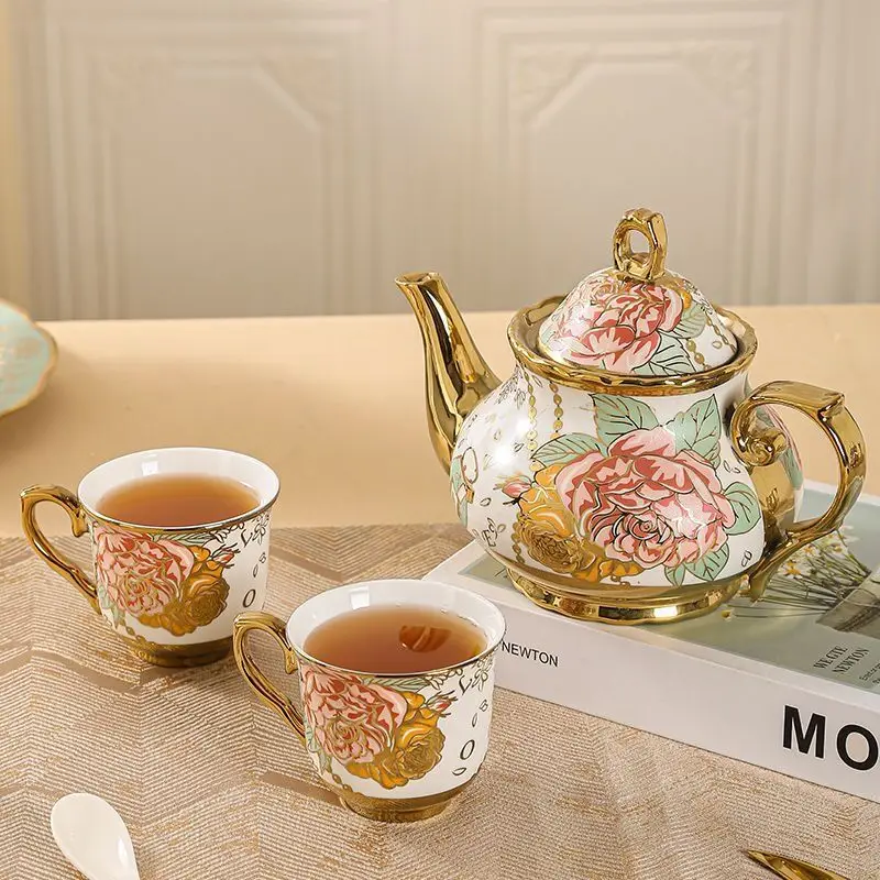 

Trendy European style ceramic coffee utensils, electroplated coffee cups and plates, 20 piece set, English tea set