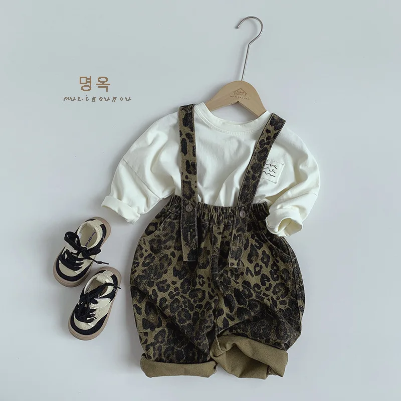 Pant Reversible Leopard Print Overalls New Boys Grils Children Fashionable Personality Comfortable Cool Korean Loose