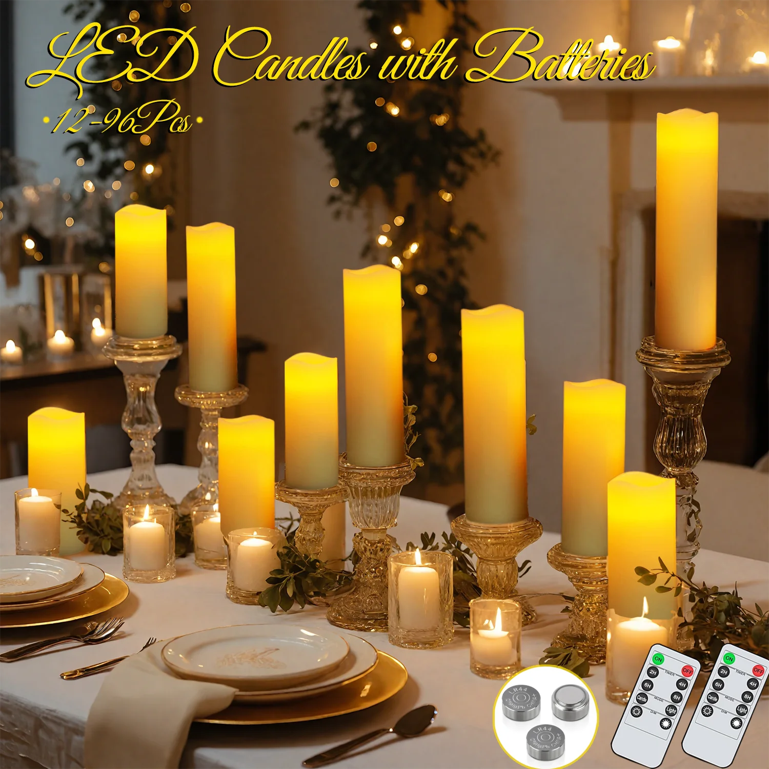 

LED Candles with Batteries Flameless Decorative Candle Pillar Plastic Battery Operated Candles for Wedding Concert Home Decor