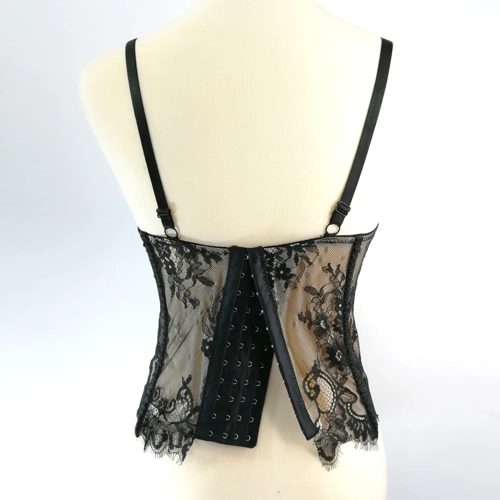 New Black Lace Halter Bra With Cutouts For Women Latex Chest Pads Shaping Strapless Top Wire-Free Backless Inner Tank Top