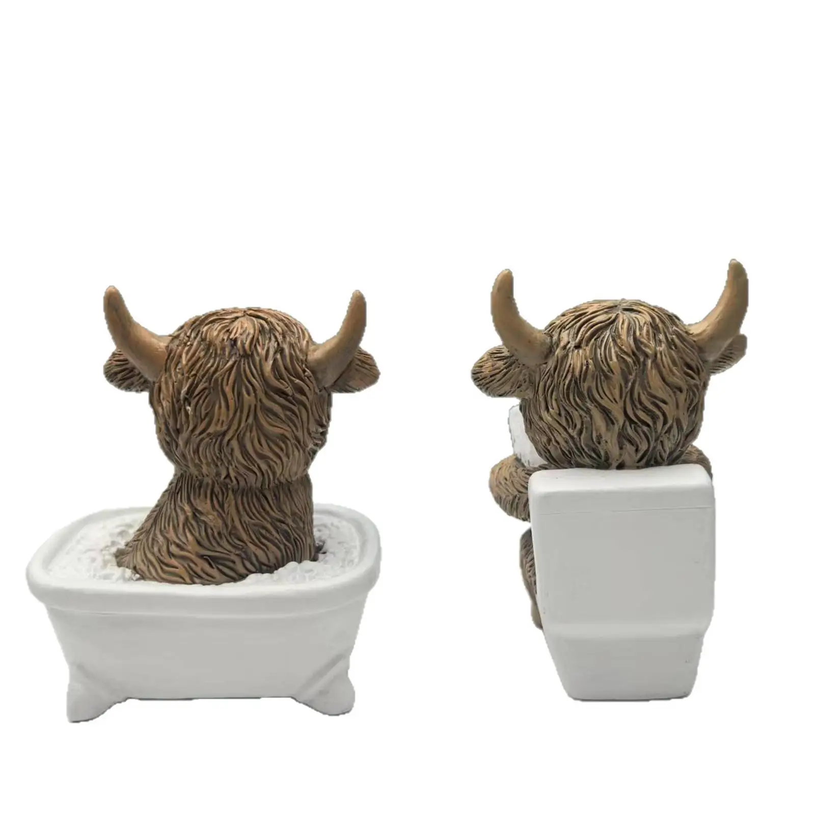 Desktop Figurine Resin Scottish Cattle Statue Interior Figurine Modern Bath Decor for Bedroom Desk and Shelf