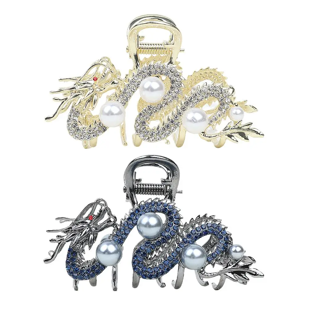 Pearl Gripper Medium Niche Personality Style Metal Dragon Shaped Half Tied Hair Clip Shark Clip 2024 Chinese