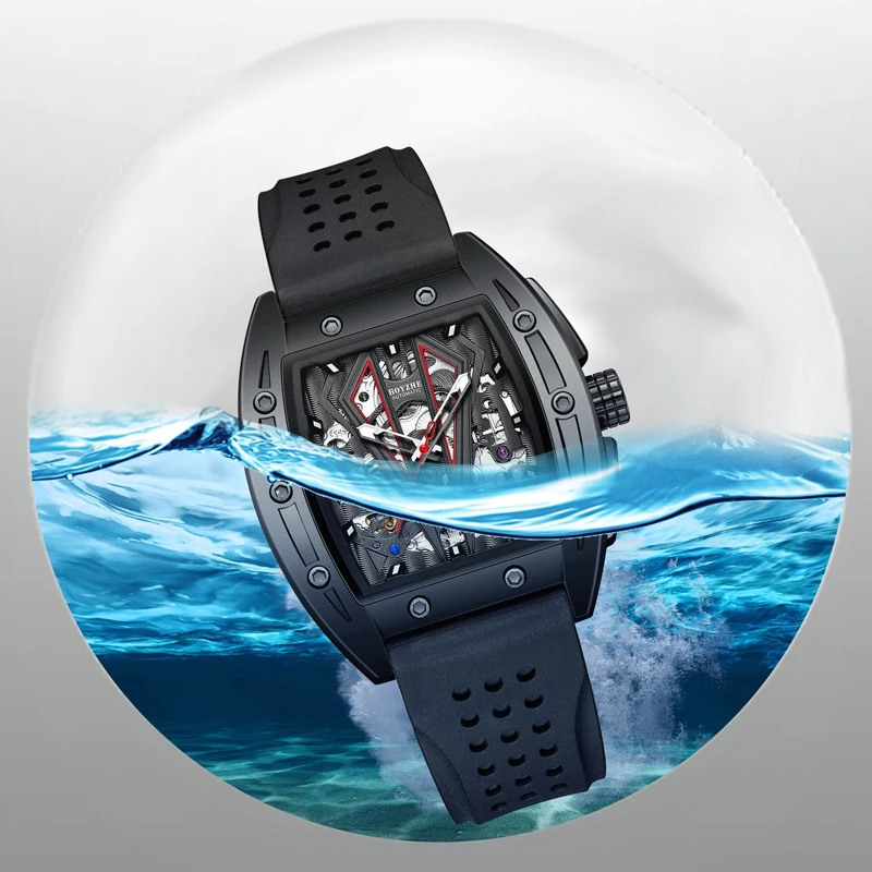 BOYZHE Mechanical Wristwatches Luxury Men Watches Business Silicone Strap Fashion Automatic Skeleton Watch Waterproof Male Clock