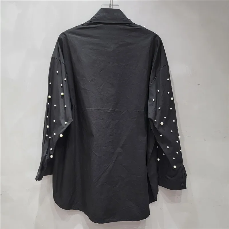 Donna 2025 Primavera Nuova Moda Top Delicate Perline Colorate Diamanti Camicie da Donna Allentato Comfort Medio Lungo Tendenza Camicia Casual