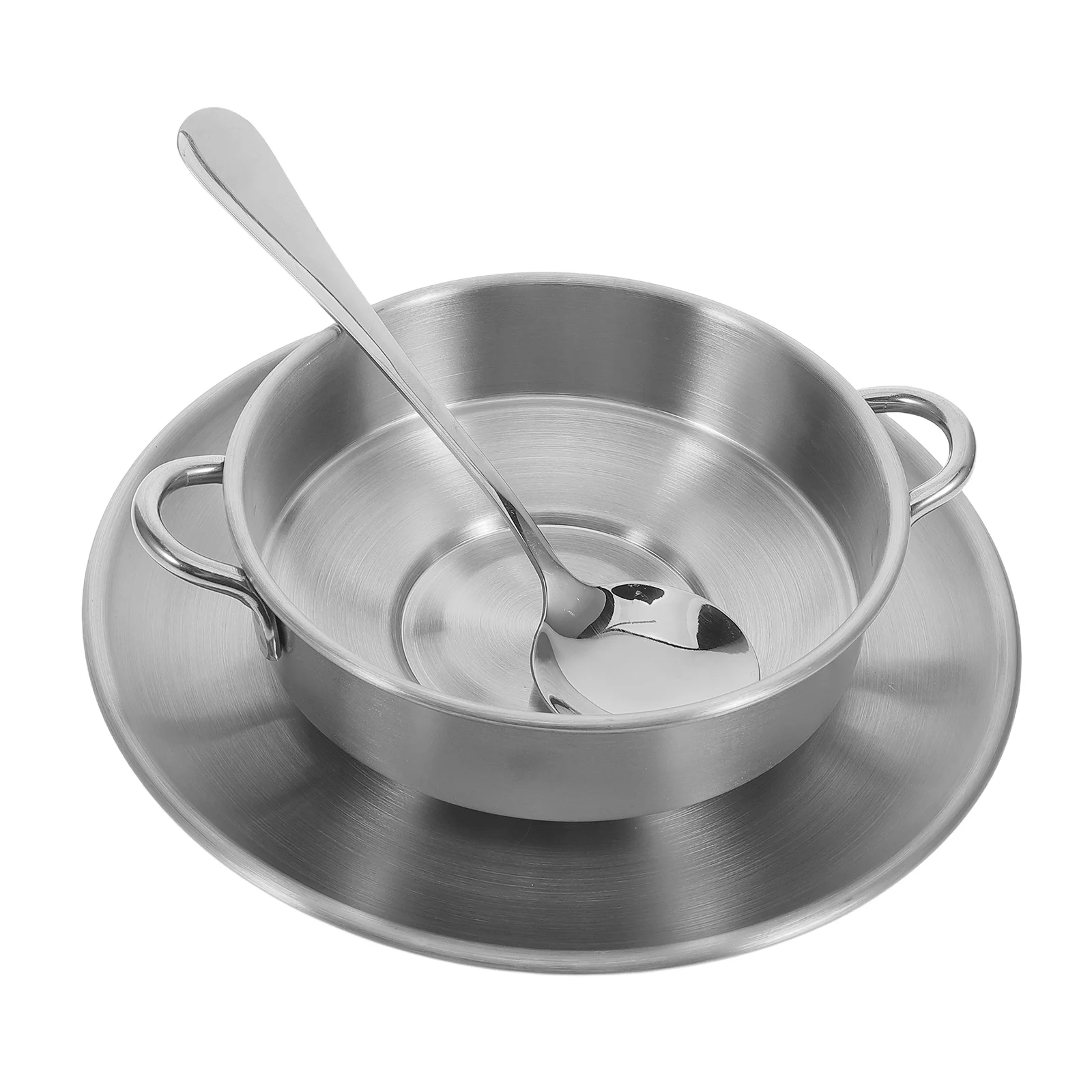 

1pcs 1 Set Stainless Steel Dessert Bowl: Dual Handle Ice Cream Serving Set Round Tray Included Kitchenware For Parties