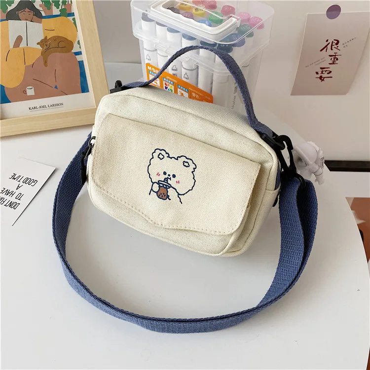 2023 New Canvas Small Fresh Ladies One-shoulder Diagonal Bag Multifunctional Fashion Cartoon Print All-match Package Organizer