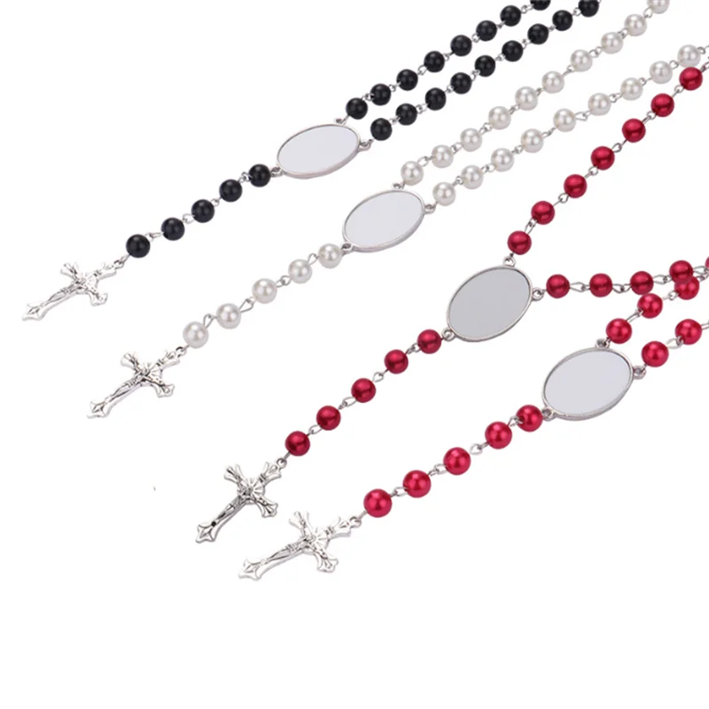 10pcs/lot Free shipping Blank sublimation prayer beads Cross Jesus metal necklace for jewelry heat transfer blank material DIY