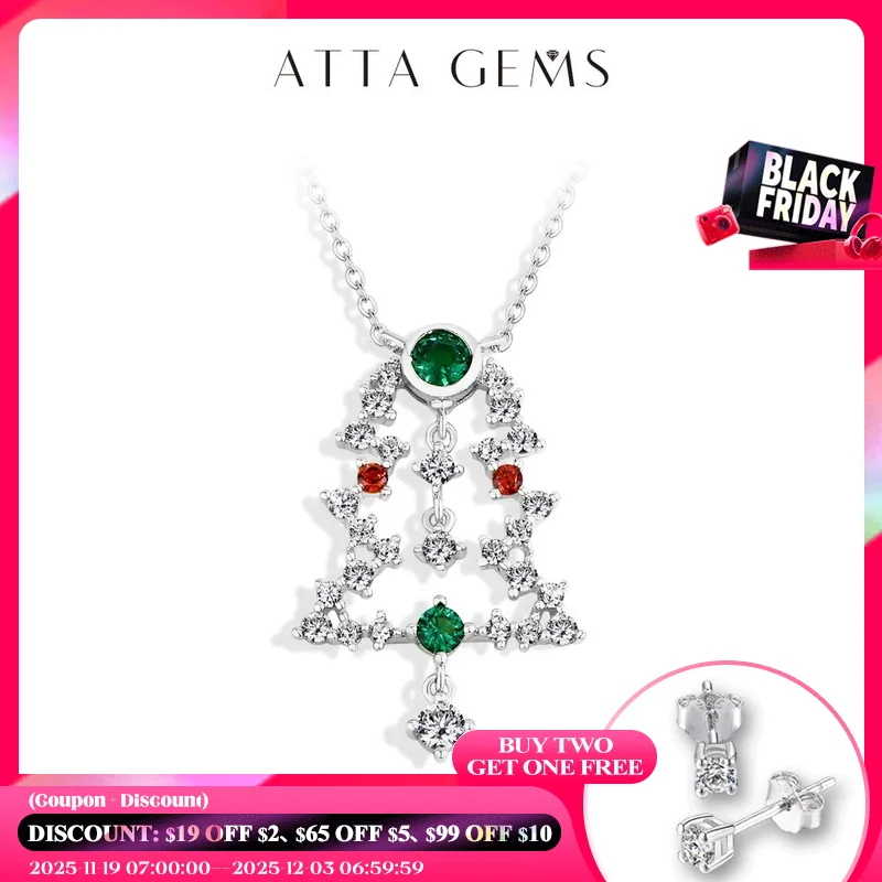 

Attagems Christmas Tree Necklace 925 Sterling Silver 18K Gold Plated for Women Girl Zircon Gemstone Pendant Party Jewelry 45+5cm
