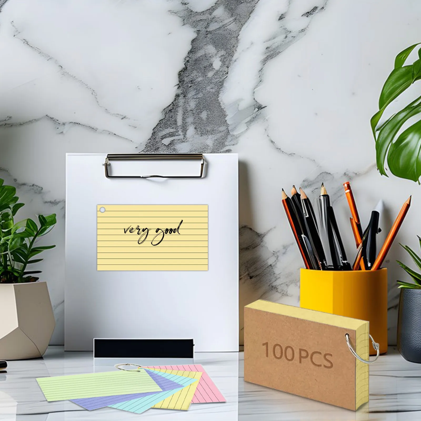 100 tarjetas de índice de colores, tarjetas Flash con anillo, tarjetas de notas con forro en ambos lados, tarjeta de estudio gobernada para estudiar, aprender, escuela, universidad