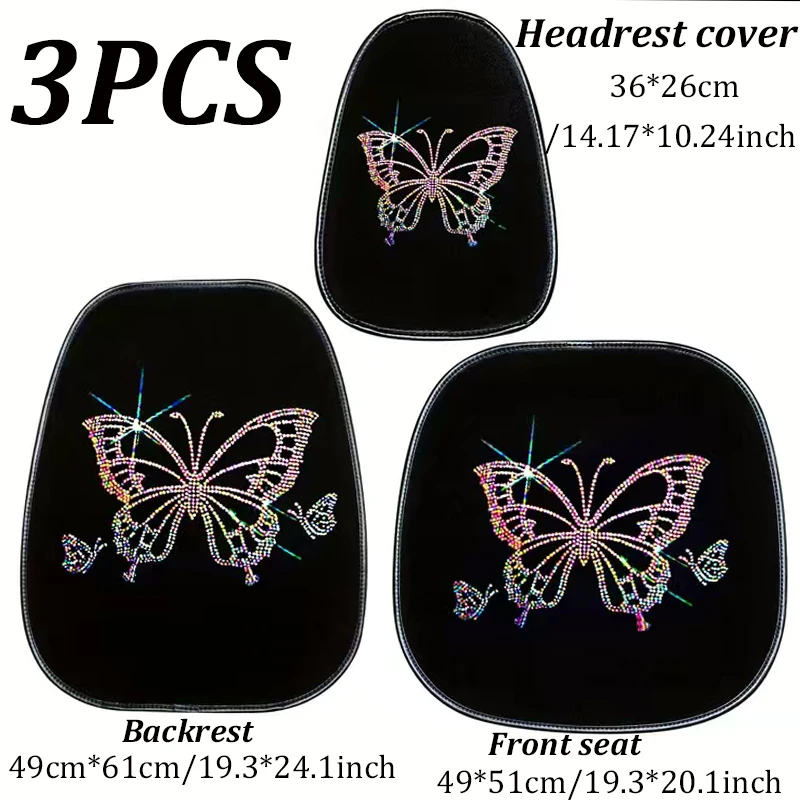 3PCS Artificial Butterfly Car Cushion, Women\'s Car Interior Set,Women\'s Plush Four Seasons Car Simple Seat Cushion